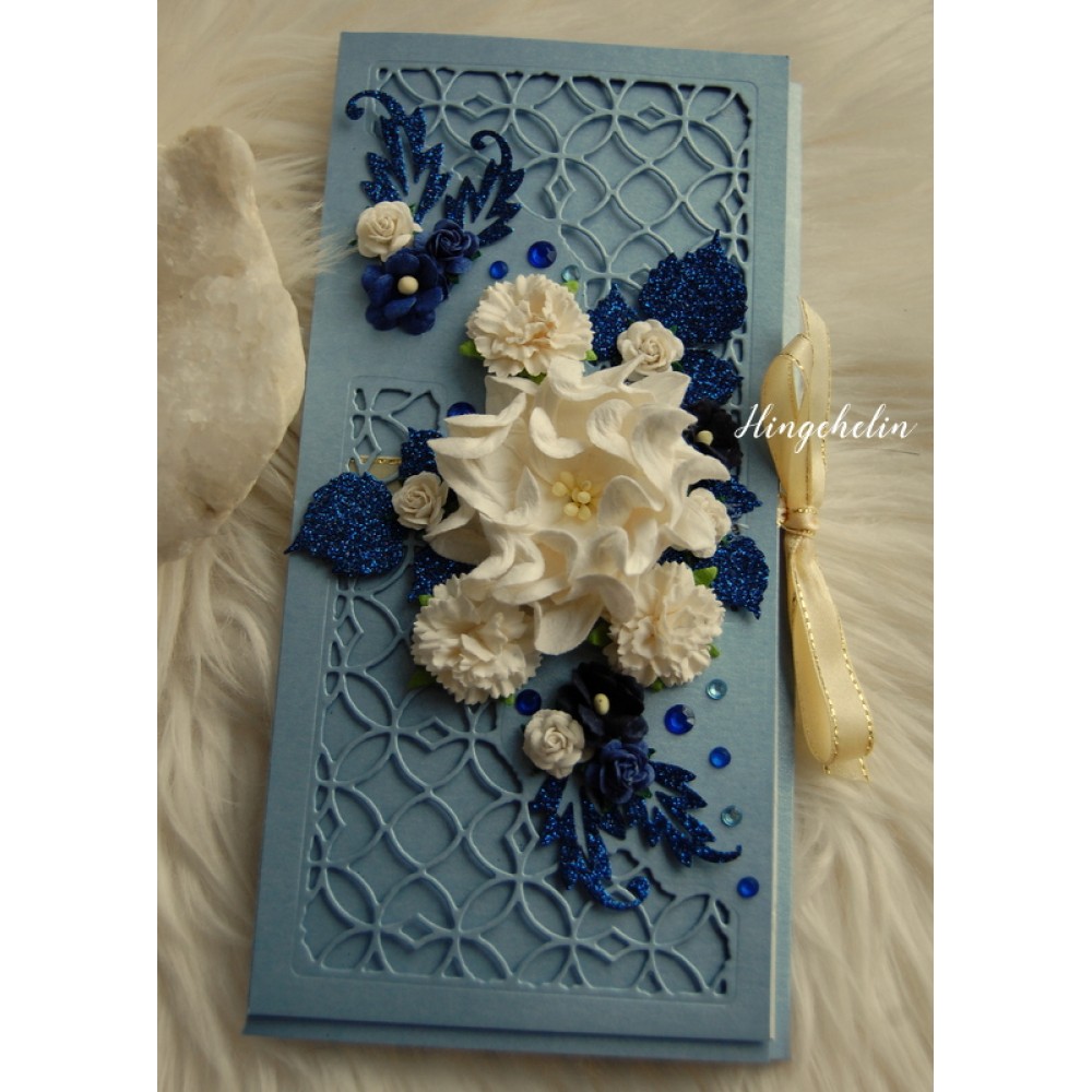 Käsitöökaart "Sinine lilleaed" rohkete lillede ja sädelusega
